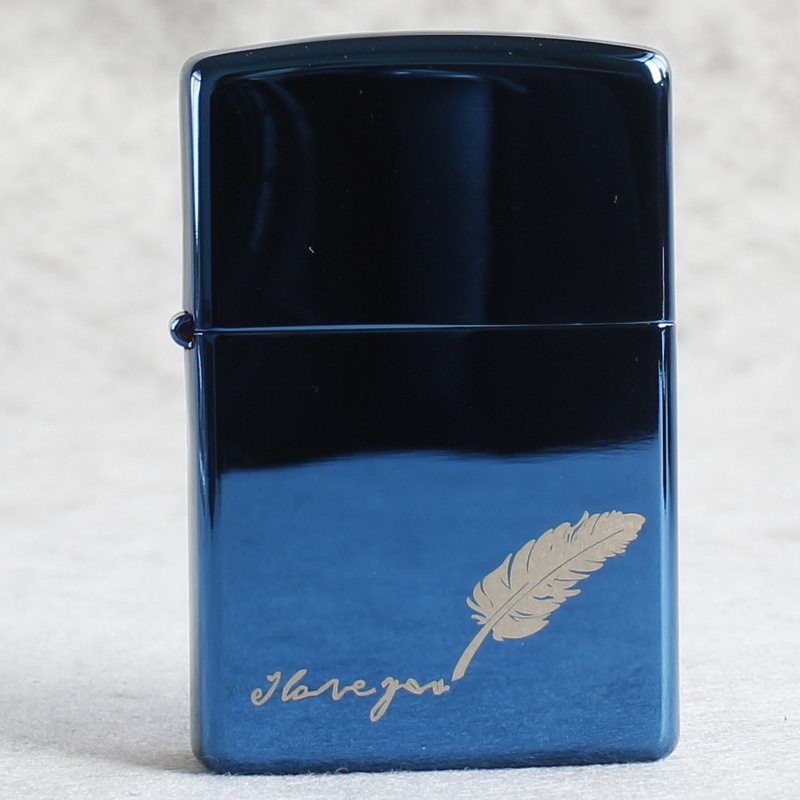 zippo煤油打火机官正品美国芝宝经典款梦幻蓝色冰面爱情祝福羽毛