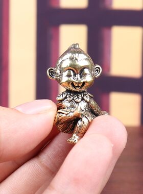纯黄铜复古法手工匠作旧典藏艺术休闲小猴子生肖猴子摆件茶宠文玩
