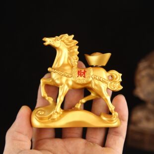 合金属沙金色生肖骏马上发财转转元宝工艺品办公室客厅酒柜家居礼