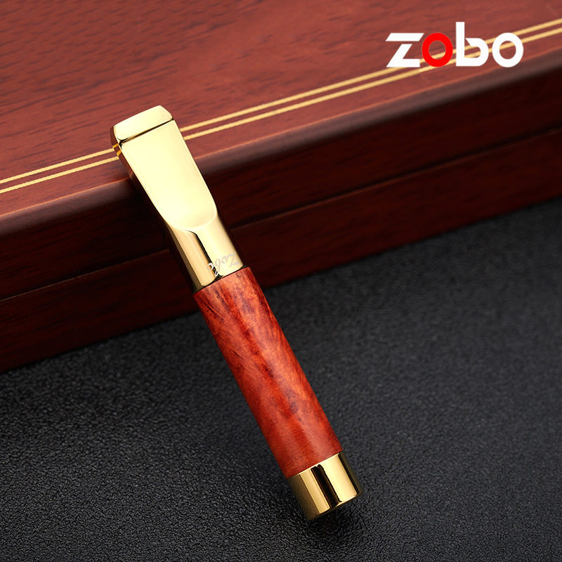 ZOBO正牌金色商务石楠木烟嘴档士微孔循环型可清洗过滤嘴礼品盒装