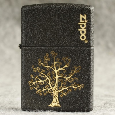 zippo煤油打火机官正品美国芝宝皱纹黑色磨砂黑裂漆摇钱树发财树