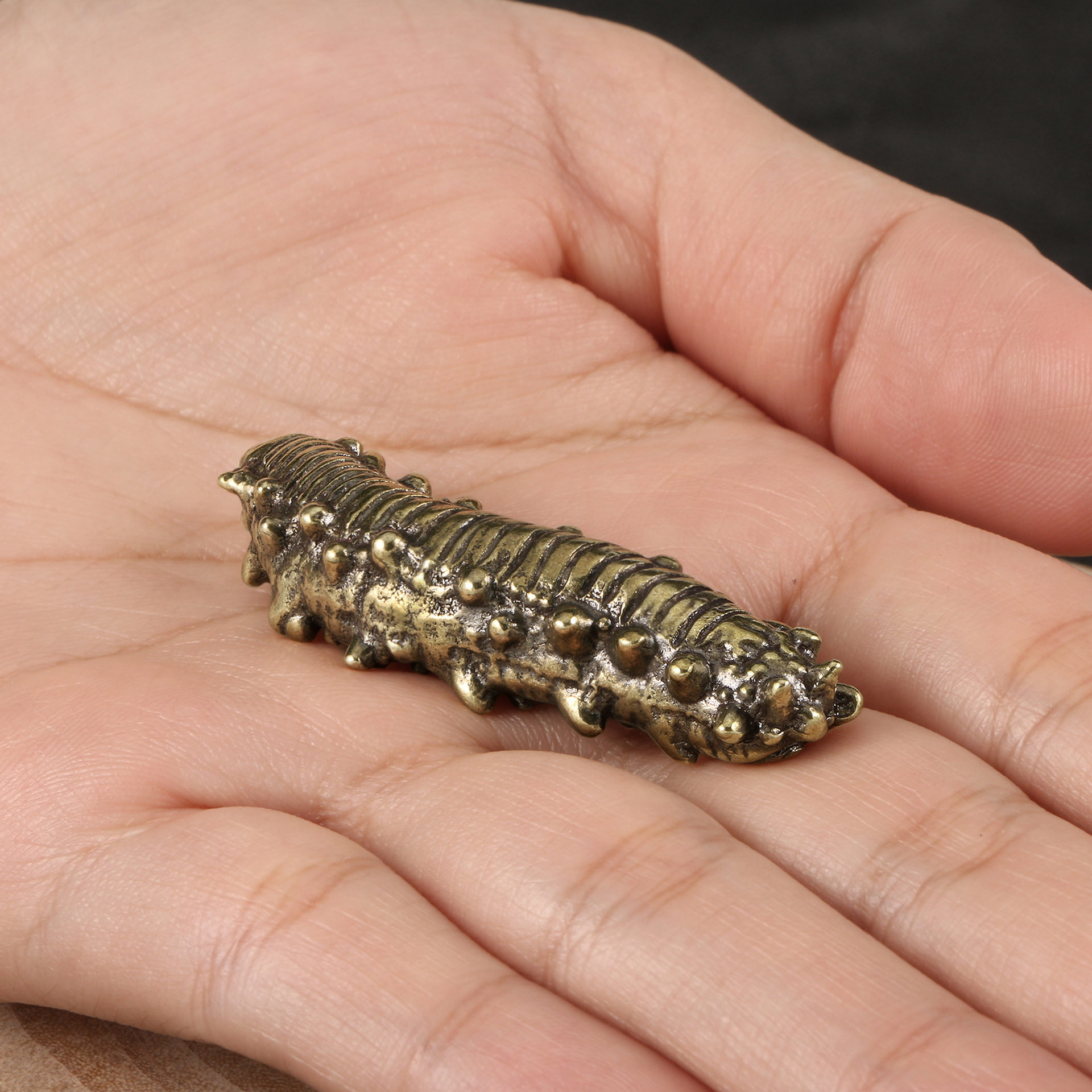 纯黄铜手工匠复古法作旧典藏国风艺术整蛊趣味毛毛虫摆件茶宠桌文