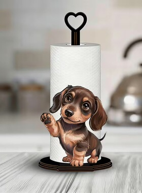 可爱腊肠犬印花木质纸巾架 家用厨房餐桌萌宠卷纸收纳摆件