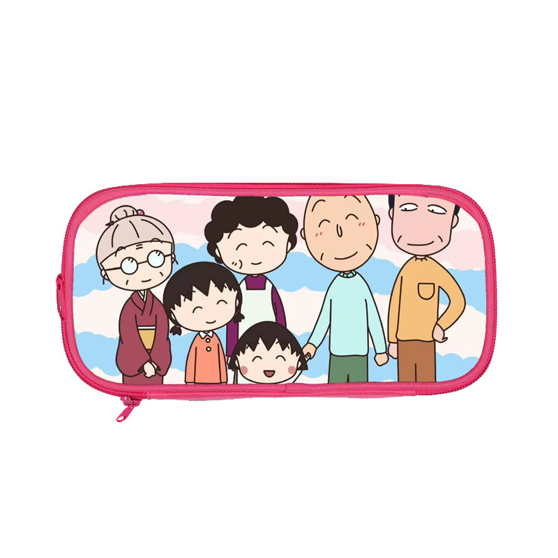 卡通可爱中小学生铅笔盒樱桃小丸子女生文具盒双层大容量帆布笔袋