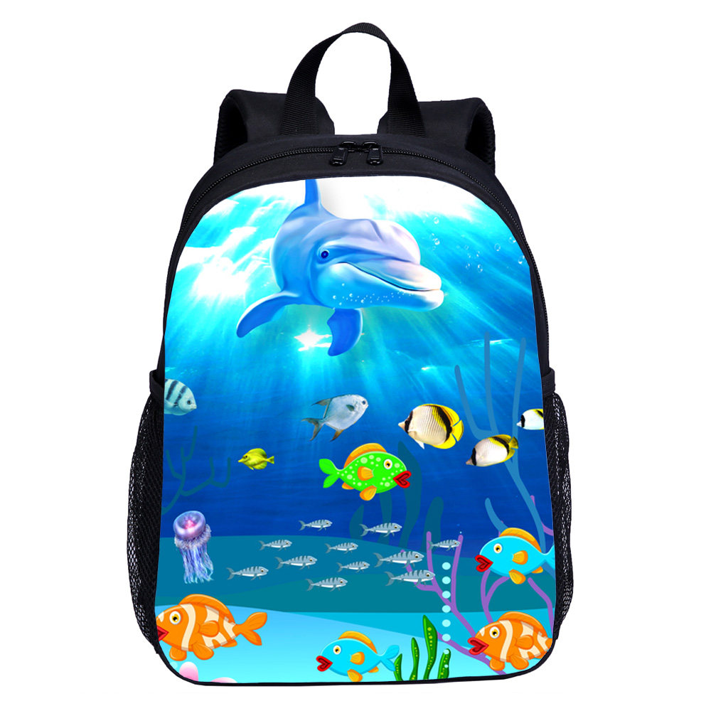 海洋生物图案幼儿园书包小鱼海豚卡通鱼小朋友背包学前班儿童包包