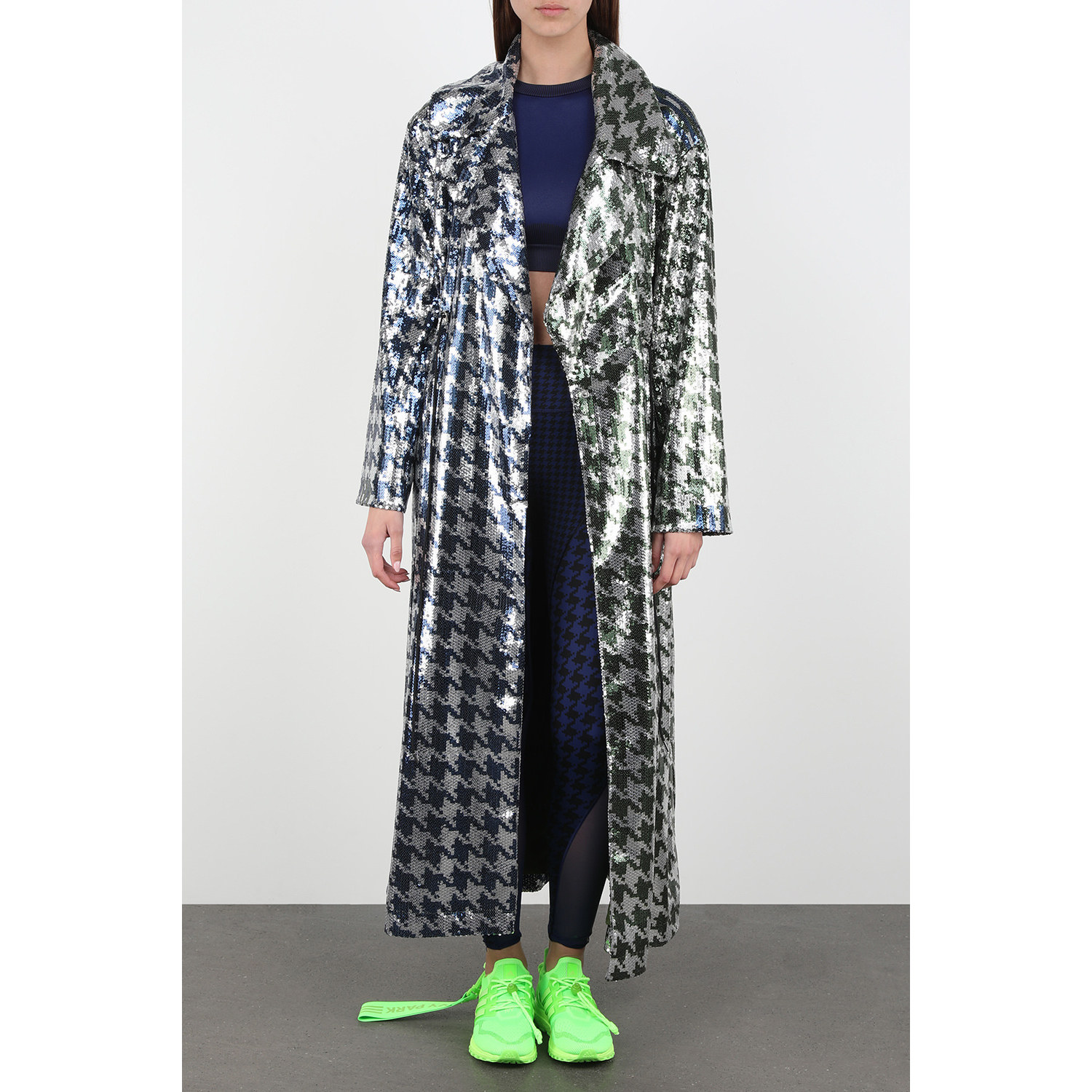 Adidas三叶草 IVYPARK碧昂丝限量小众浴袍蓝绿亮片长款风衣HC5954