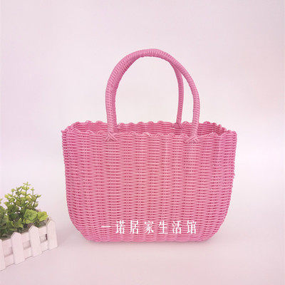 出口外贸购物篮塑料管菜篮子洗澡篮宠物篮收纳篮手工编织手提篮子