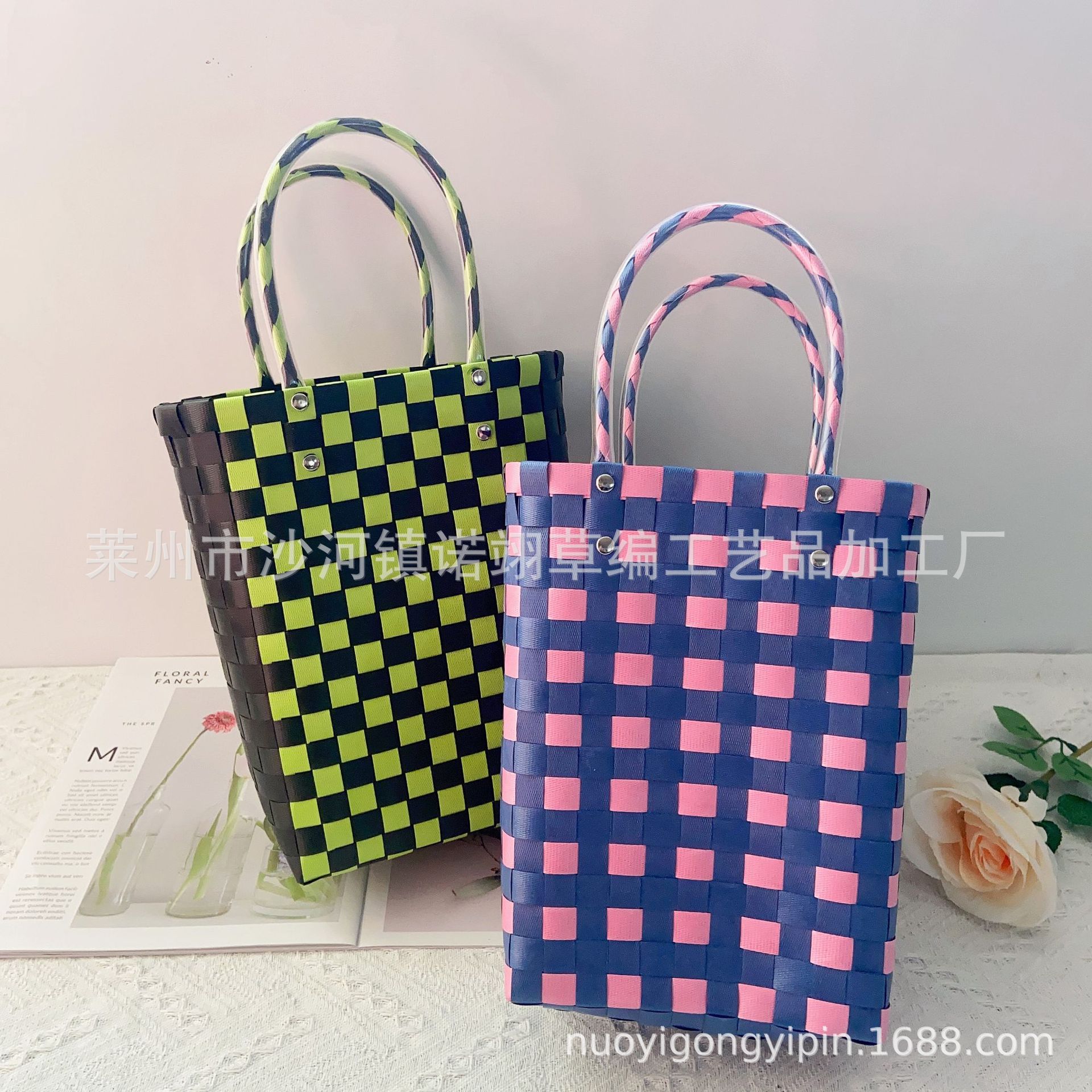 手工塑料编织百搭手提包