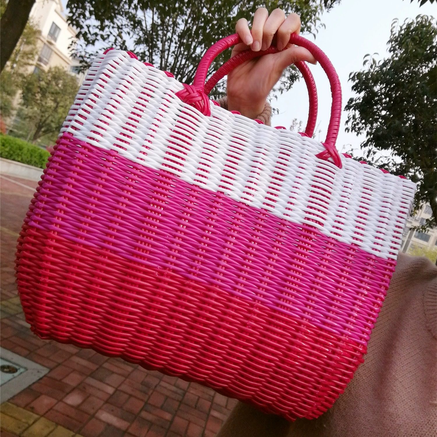 菜篮子手提篮大容量塑料编织篮洗澡篮采摘篮宠物篮子户外野餐篮子