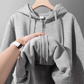 美式 银狐绒450G高克重磅加绒拉链开衫 卫衣男女秋冬季 连帽情侣外套