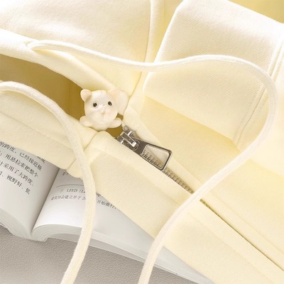 暖日氛围感！奶油杏重磅拉链连帽卫衣女秋冬季2024新款开衫外套男