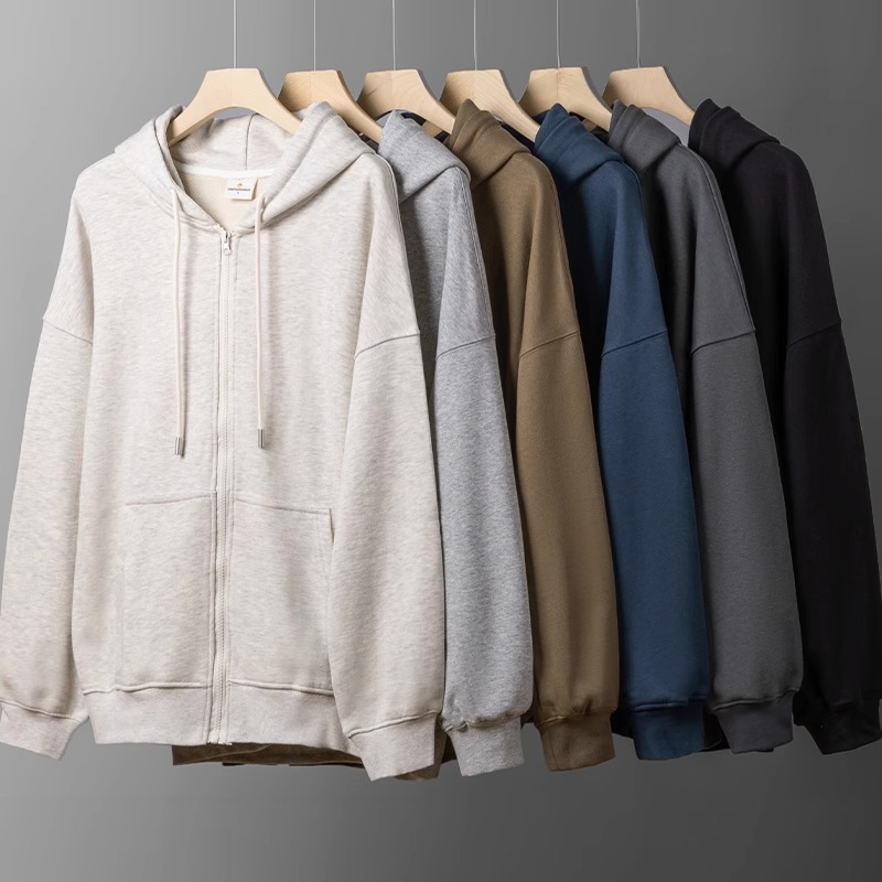 日系复古420G重磅拉链连帽卫衣男纯色宽松运动休闲百搭外套女秋冬