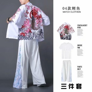 古风道袍三件套武士装中国风古装五虎上将汉服短袖夏季凉薄唐装男
