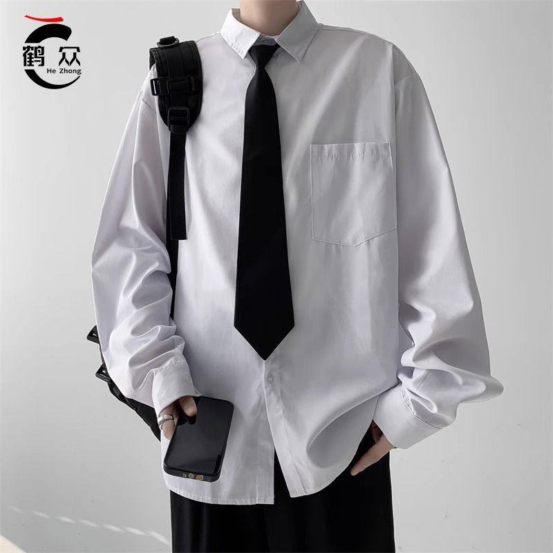 白色长袖衬衫男女同款情侣dk纯色制服韩版潮流学生班服休闲衬衣服