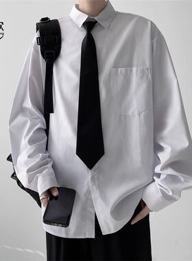 白色长袖衬衫男女同款情侣dk纯色制服韩版潮流学生班服休闲衬衣服