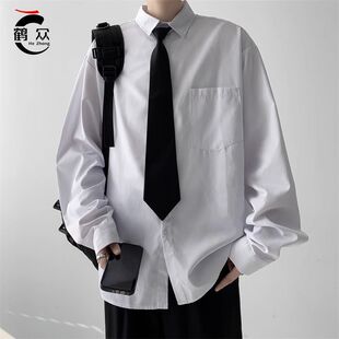 白色长袖衬衫男女同款情侣dk纯色制服韩版潮流学生班服休闲衬衣服