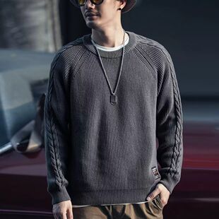 男士复古毛衣潮牌圆领套头慵懒高级感休闲纯色百搭针织衫线衣秋冬