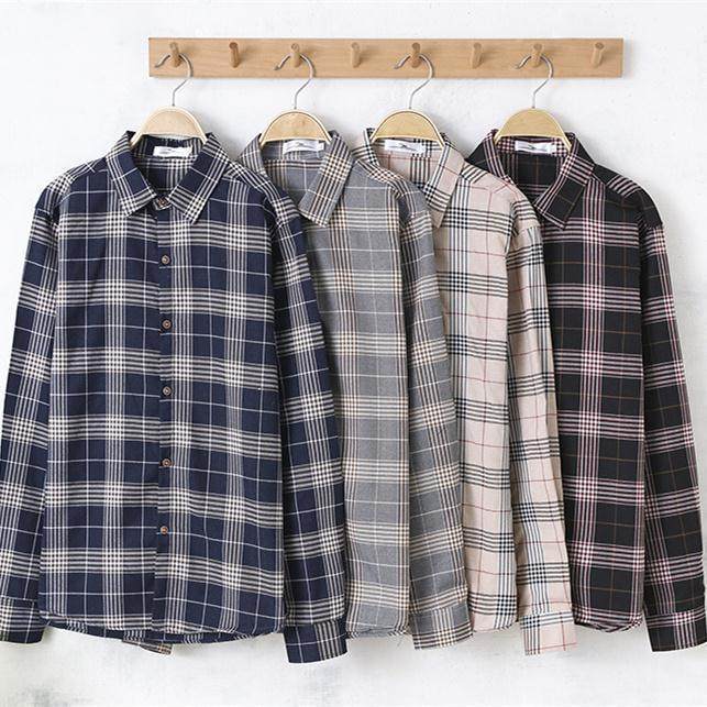 衬衫格子男女情侣装学生学院初中生青少年衬衣外套春季新款长袖帅