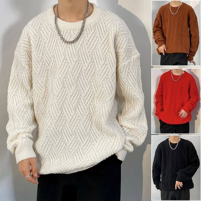 日系麻花套头毛衣男款春秋季宽松打底针织衫潮流百搭情侣线衣外套