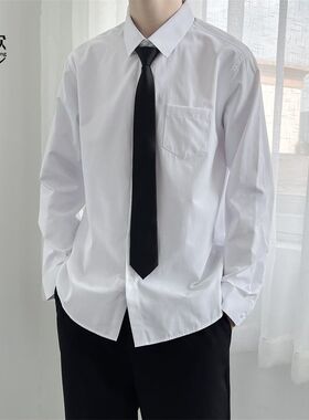 白色长袖衬衫男生演讲服装宽松DK韩版潮流学生毕业照班服休闲衬衣
