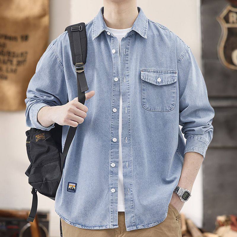 春秋季浅蓝色新款牛仔衬衫外套男士宽松显年轻休闲夹克衬衣服男装,男装,牛仔衬衫,淘宝优惠券,粉丝福利购,淘宝优惠卷
