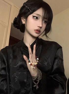 新中式禅意男装中国风龙纹衬衫夏季薄款冰丝衬衣民国唐装练功服女