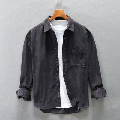 2023春季新款帅气青年潮牌男士灯芯绒长袖衬衣休闲简约衬衫外套12