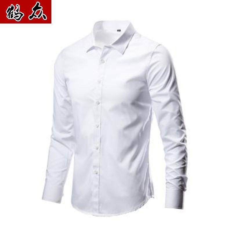 白衬衫男商务休闲青年韩版职业纯色长袖薄款衬衣上班工作衣服12IN
