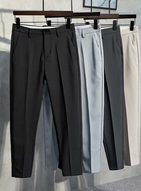 夏季轻熟风小西裤男士宽松大码休闲直筒韩版修身弹性9分西装裤子