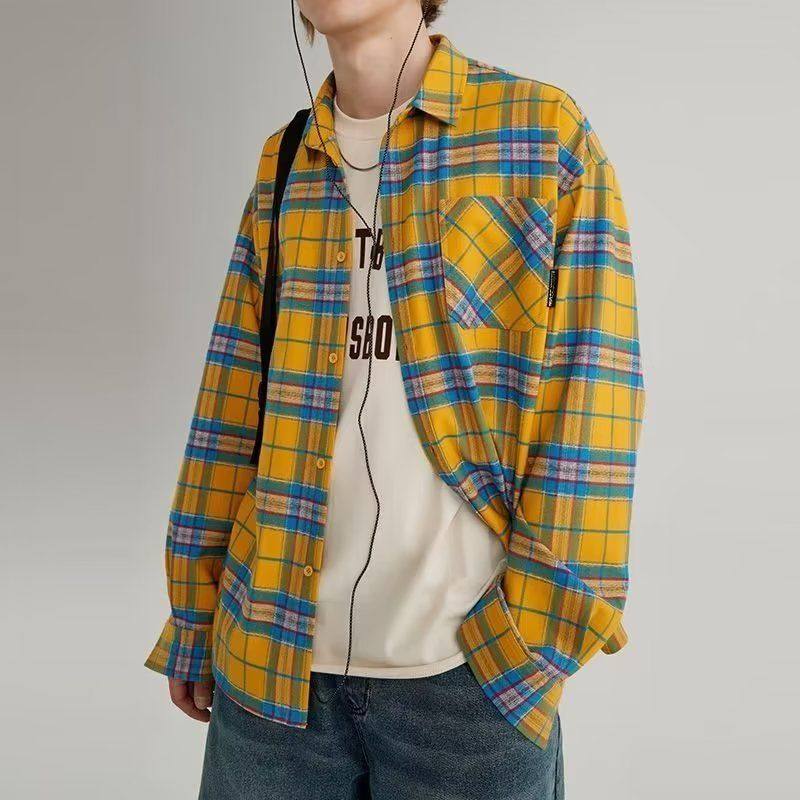 长袖格子衬衫外套男女春秋潮流百搭复古小众衬衣休闲宽松上衣服,男装,衬衫,淘宝优惠券,粉丝福利购,淘宝优惠卷