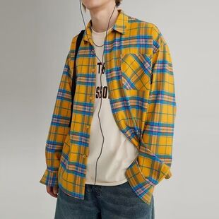 长袖 外套男女春秋潮流百搭复古小众衬衣休闲宽松上衣服 格子衬衫