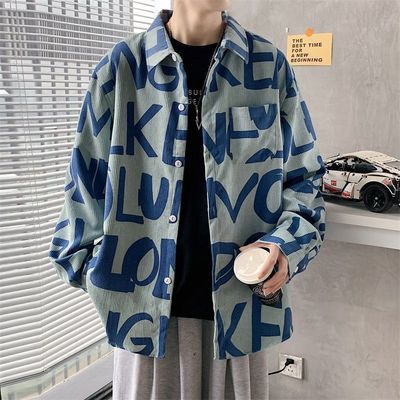 灯芯绒长袖衬衫男秋季2022新款潮流宽松休闲男装上衣帅气外套衣服