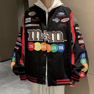 棒球服外套男女欧美风高街复古刺绣拼接时尚百搭情侣宽松夹克长袖