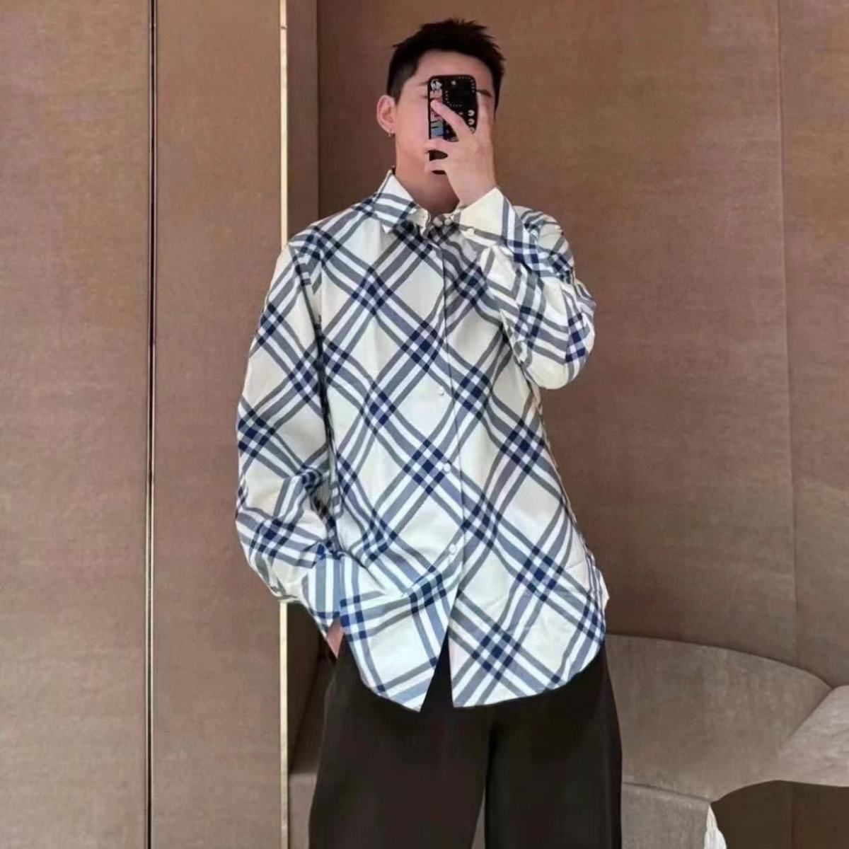新款条纹格子长袖同款衬衫休闲宽松经典百搭时尚潮流衬衣男女外套