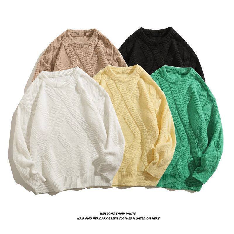 秋冬季麻花针织衫长袖毛衣男士2023年新款圆领保暖纯色打底毛线衣