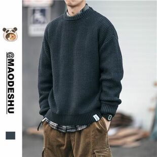 日系秋冬季毛衣男加厚针织衫复古潮流宽松纯色休闲内搭情侣毛衣