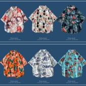 男士 短袖 ins痞帅夏季 夏威夷情侣花衬衫 薄款 宽松潮牌复古衬衣港风