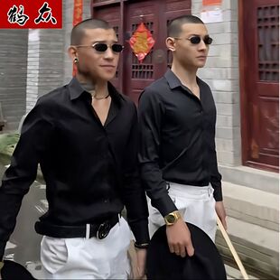 社会黑武士小伙衬衫男修身纯色长袖衬衣快手网红寸衣精神12IN外套