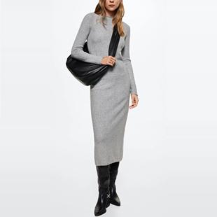 羊毛圓領(lǐng)長袖 毛織連衣裙8036 女士簡約歐美風(fēng)長款 妞妞家秋冬款