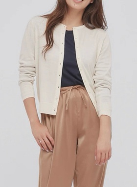 妞妞家春秋新品女士TH简约百搭圆领美利奴羊毛针织开衫外套8651