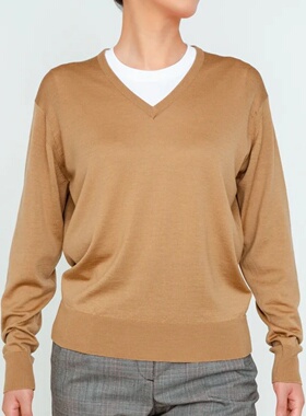 妞妞家春秋新款TH男女同款美利奴羊毛简约舒适V领套头针织衫8012