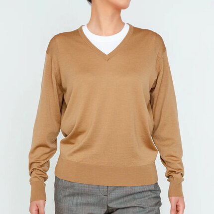妞妞家春秋新款TH男女同款美利奴羊毛简约舒适V领套头针织衫8012