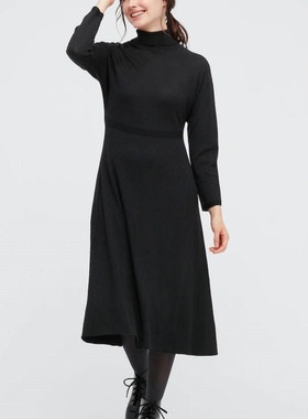 妞妞家秋冬新品女士TH简约经典蝙蝠袖美利奴羊毛长款连衣裙8652