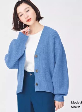 妞妞家秋季新品女士日系简约宽松百搭粗针长袖毛衣开衫外套21972