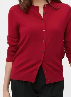 妞妞家春季新品女士简约百搭经典美利奴羊毛针织开衫外套大码8658