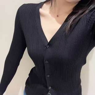 妞妞家春季新品女士新品TH羊毛高弹显瘦百搭V领针织开衫外套8685