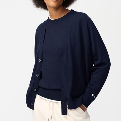 妞妞家春季新品男女同款美利奴羊毛V领简约针织开衫外套8675