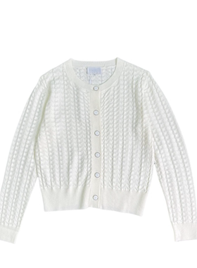 妞妞家春季新品女士小香风立体钩花小轮空圆领针织开衫外套86275