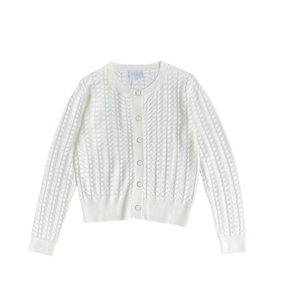 妞妞家春季新品女士小香风立体钩花小轮空圆领针织开衫外套86275