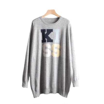 妞妞家秋季新品女士羊毛圆领宽版长款圆领套头针织衫7327